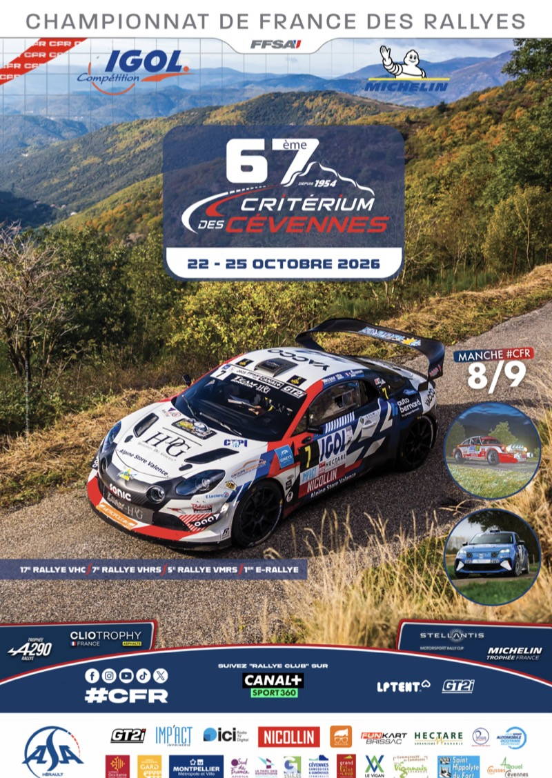 Affiche officielle du 67e Critérium des Cévennes, 22 au 25 octobre 2026