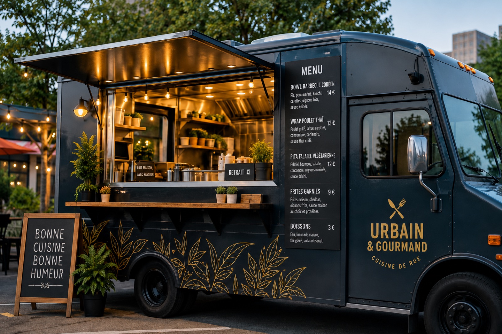 Un foodtruck en service sur la zone restauration du village
