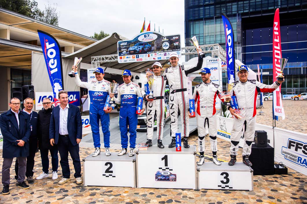 Le podium du 67ᵉ Critérium des Cévennes à la Sud de France Arena
